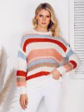 Casual Color-Block Long Sleeve Shift Crew Neck Sweaters