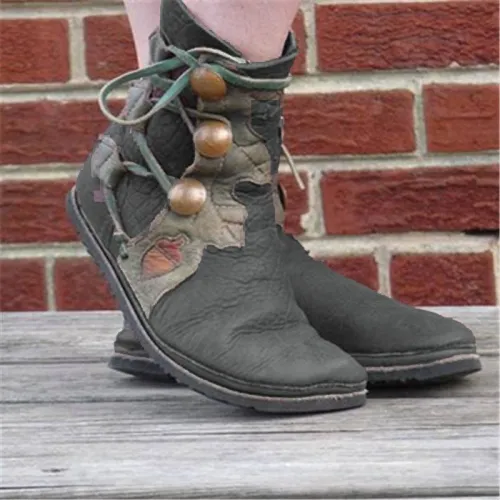 Women Casual Lace-Up Flat Heel Soft Leather Ankle Boots