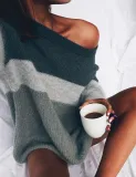 Shoulder Knitting Stripes Loose Lazy Couture Sweaters
