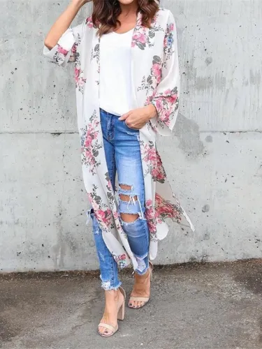 2019 Floral Printed Loose Beach Long Cardigan