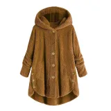 Fashion Irregular Button Pure Colour Plush Coat