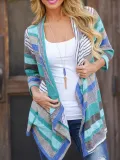 Long Sleeve Shift Casual Printed Striped Cardigan