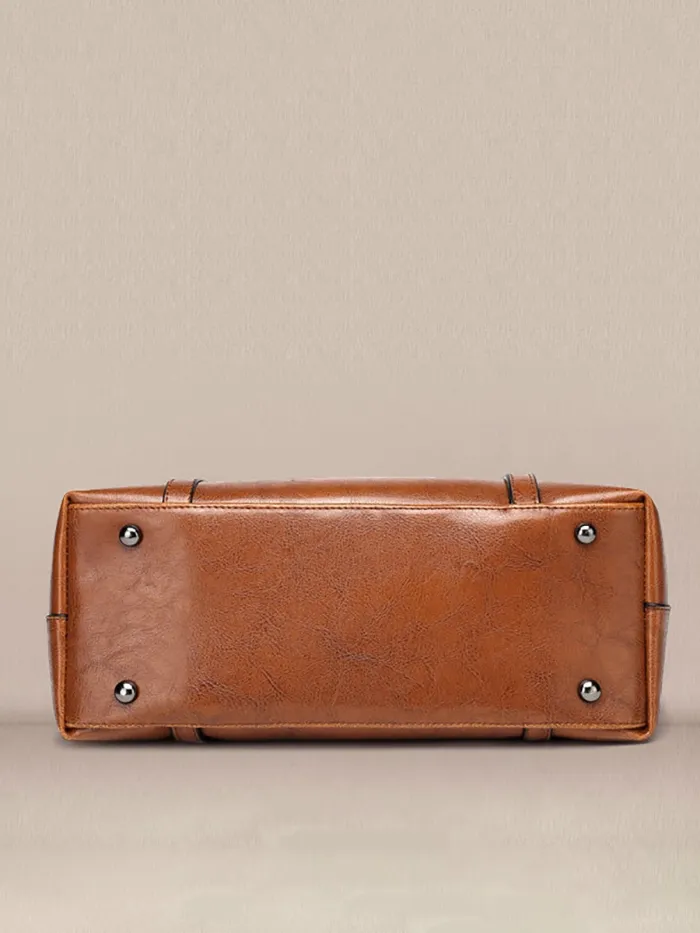 Women Oil Leather Tote Casual Front Pockets Crossbody Bags Handbags