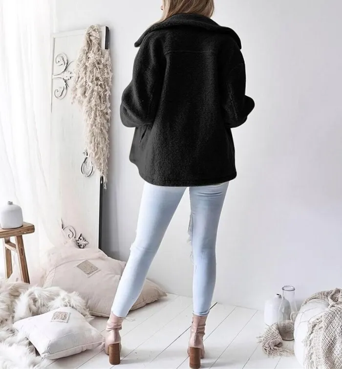 Fashion Zipper Pocket   Lapel Cardigan Long Sleeve Jacket Coat