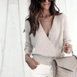 Autumn And Winter Plain V-Neck Long Sleeve Sweater