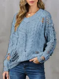 V Neck Casual Long Sleeve Ripped Sweaters