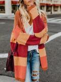 Fashion Color Block Long Sleeve Stripes Cardigans