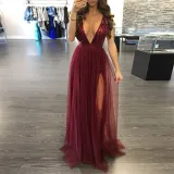 Sexy V Collar Sequined Chiffon Dress