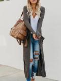 New solid color button big pocket casual long style cardigan coat