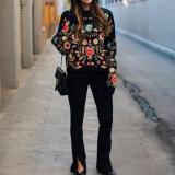 Sweet Retro Chic Loose Embroidery Long Sleeve Knitting Sweater