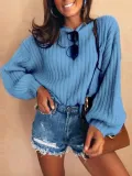 Solid Color Collar Puff Sleeve Sweater