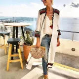 Collarless Printed Long Sleeve Cardigan