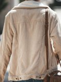 Fold Over Collar  Zipper  Plain Jackets