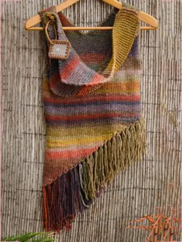 Color Knitted Color-Block Vintage Cowl Neck Shirts & Tops