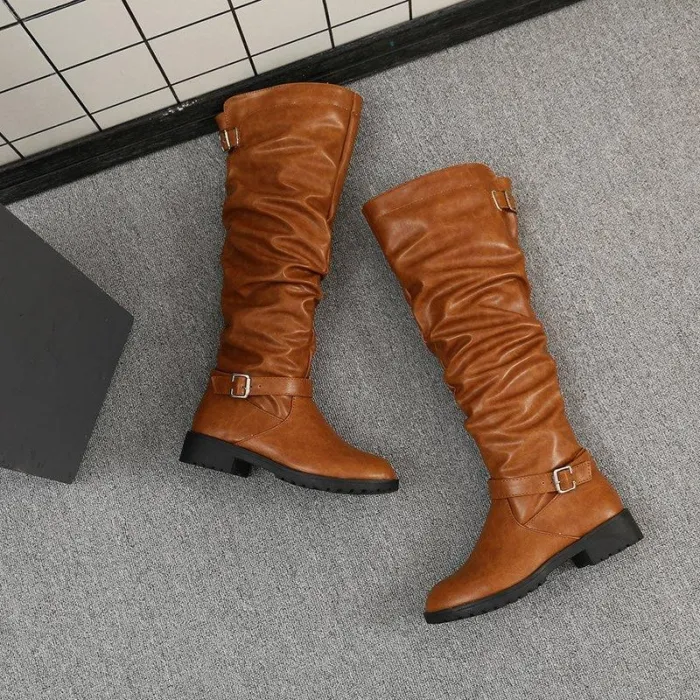 Womens Zipper Daily Chunky Heel Riding Knee High Boots