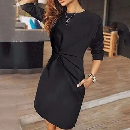 Crew Neck  Cutout Inverted Pleat  Plain Bodycon Dresses