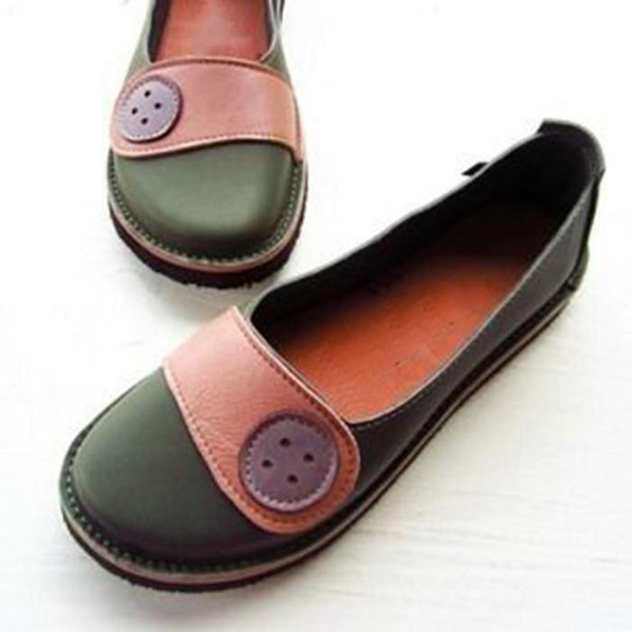 Soft Buttoned Daily Flat Heel Pu Loafers