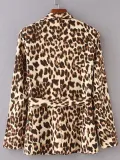 Fashion Leopard Print Long Sleeve Belt Coat
