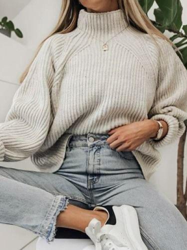 Casual High Collar Solid Color Pit Loose Knit Sweater