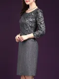 Round Neck  Plain  Blend Bodycon Dress