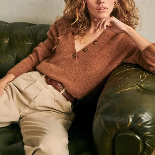 Womens Casual V Neck Long Sleeve Sweater