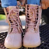 Women Casual Lace-Up Sparkling Glitter Pu Boots