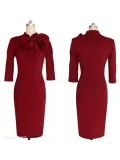 Elegant Round Neck Bow Slim Bodycon Dress