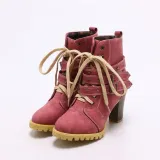 Women Lace Up Booties Casual Comfort Chunky Heel Shoes
