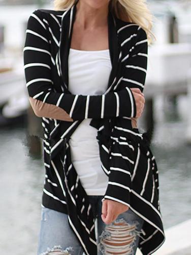 Black And White Striped Loose Knit Cardigan