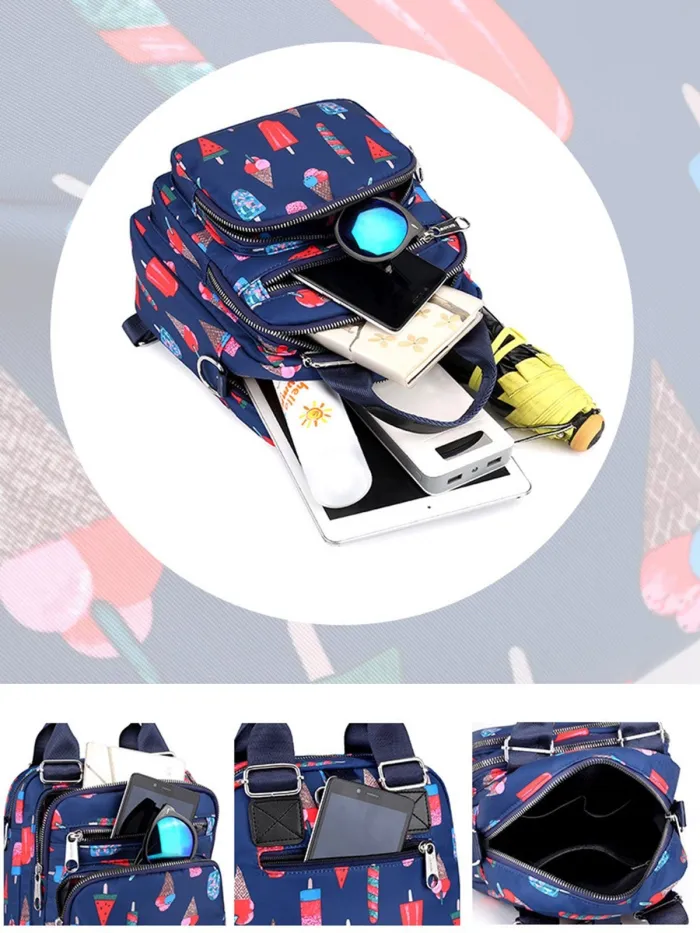 Floral Nylon Zipper Backpacks Crossbody Bags