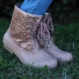 Women Casual Lace-Up Sparkling Glitter Pu Boots