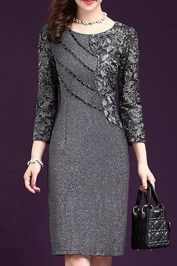 Round Neck Plain Blend Bodycon Dress