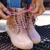 Women Casual Lace-Up Sparkling Glitter Pu Boots