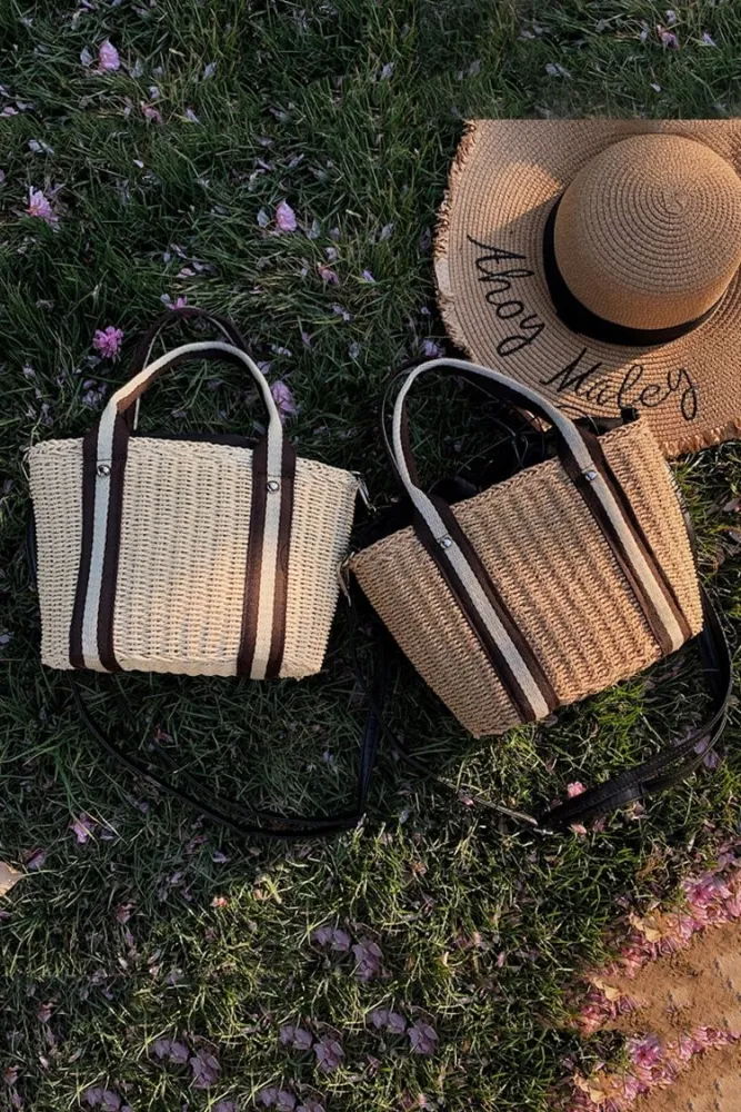 Women's Beach Pull Rope Woven Straw Sling Bag Handbag