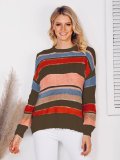 Casual Color-Block Long Sleeve Shift Crew Neck Sweaters