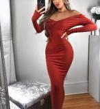 Fashion Sexy Lace V Neck Knit Sweater Maxi Dresses