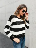 Long Sleeve Stripes Knitted Shirts & Tops