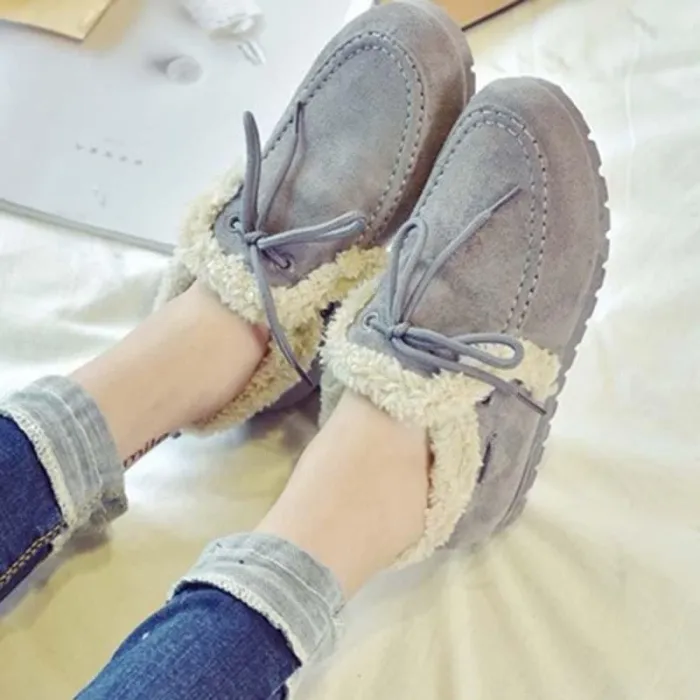 Women Warm Snow Booties Flat Heel Winter Slip On Boots
