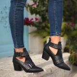 Zipper Chunky Heel Booties Ankle Pointed Toe Shoes