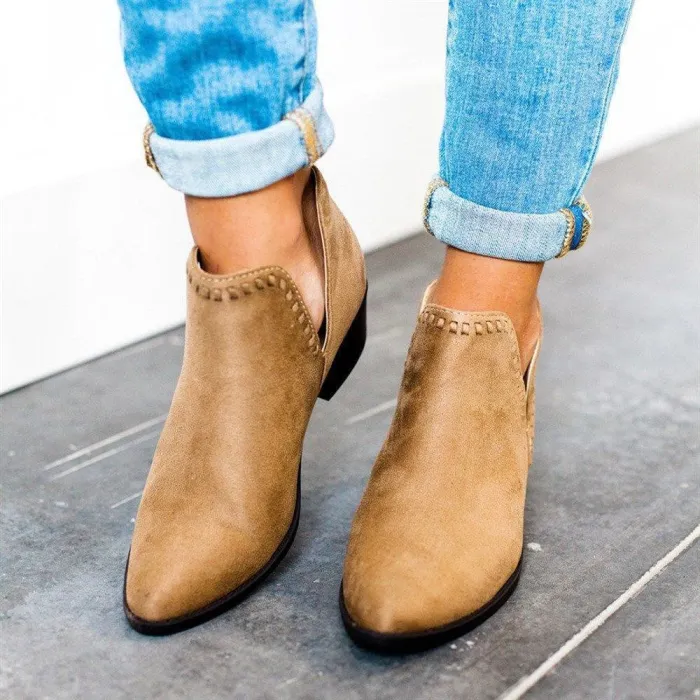 Plus Size Women Booties Casual Low Heel Side Slit PU Boots