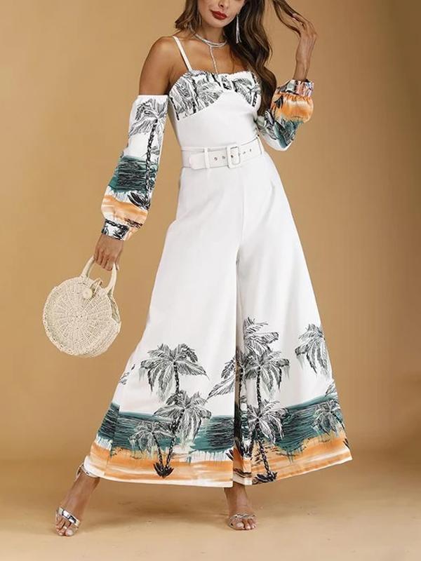 Commuting Belted Printed Colour Off-Shoulder Bare Back Jumpsuit