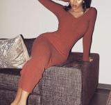 Fashion Sexy Lace V Neck Knit Sweater Maxi Dresses