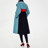 Fashion Lapel Plain Color Blocking Woolen Long Coats