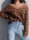 Leopard Brown V-Neck Women's Sweater