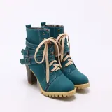 Women Lace Up Booties Casual Comfort Chunky Heel Shoes
