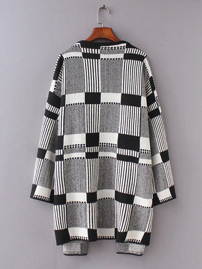 Knitted Casual Paneled Geometric 2018 Women's Warmest Cardigans