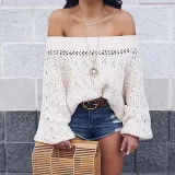 Sexy Shoulder Lantern Long Sleeve Loose Knitted Sweaters