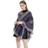 Womens Stripe Knitted Cape with Tassels Scarves