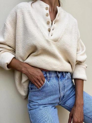 Women's Fashion Single-Breasted Long Sleeve Knit Sweater