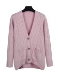 Solid V Neck Button Down Knitted Cardigan